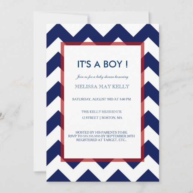 Invitación a Baby Shower Náutica y Marina de Chevr (Anverso)