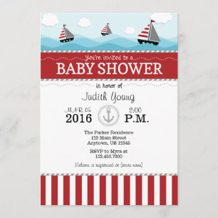 Invitación a Baby Shower Nautical Blue Rojo