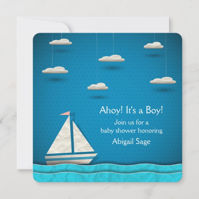 Invitación a Baby Shower Nautical Sailboat ~ Niños (Anverso)