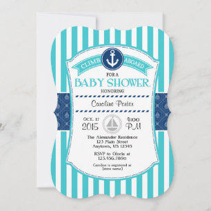 Invitación a Baby Shower Náutico Turquesa Aqua Blu