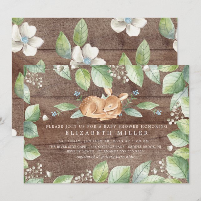 Invitación a Baby Shower neutra de ciervo dulce rú (Anverso / Reverso)
