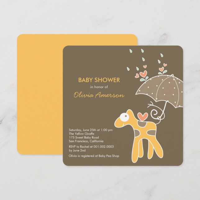 Invitación a Baby Shower neutra de jirafa amarilla (Anverso / Reverso)