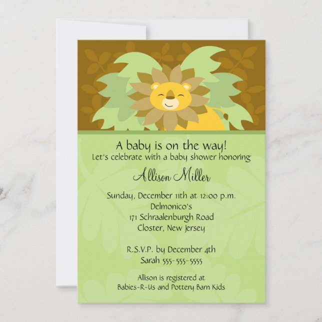 Invitación a Baby Shower neutra de león de la jung (Anverso)