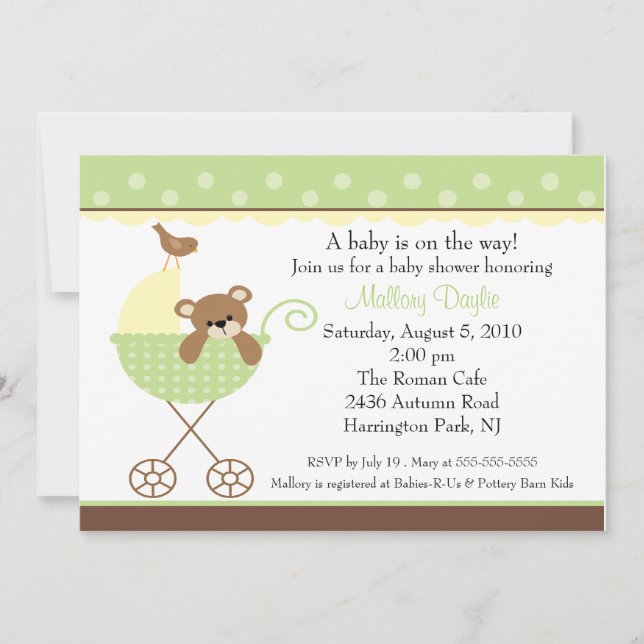 Invitación a Baby Shower neutra para portador de o (Anverso)