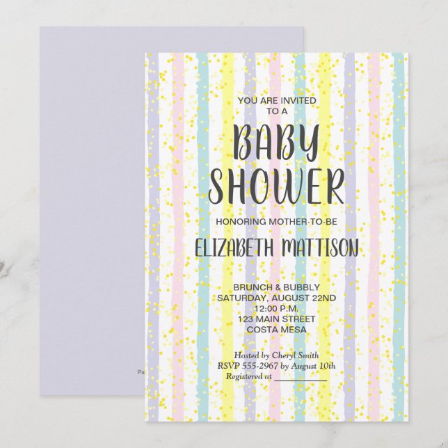 Invitación a Baby Shower neutra por bandas Pastel (Anverso / Reverso)