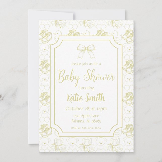 Invitación a Baby Shower neutra por género amarill (Anverso)