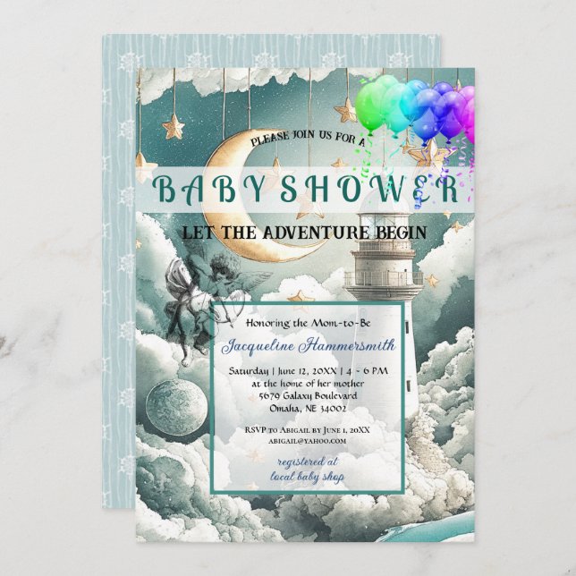 Invitación a Baby Shower neutra por género aventur (Anverso / Reverso)
