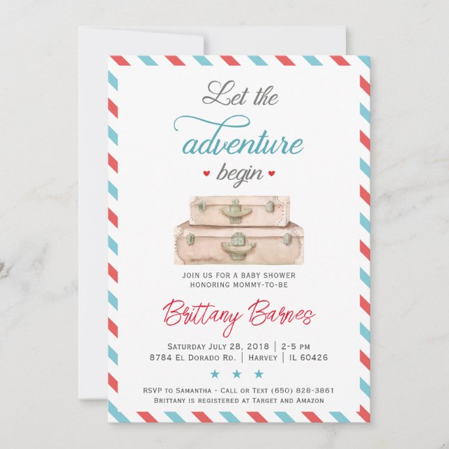 Invitación a Baby Shower neutra por género aventur (Anverso)