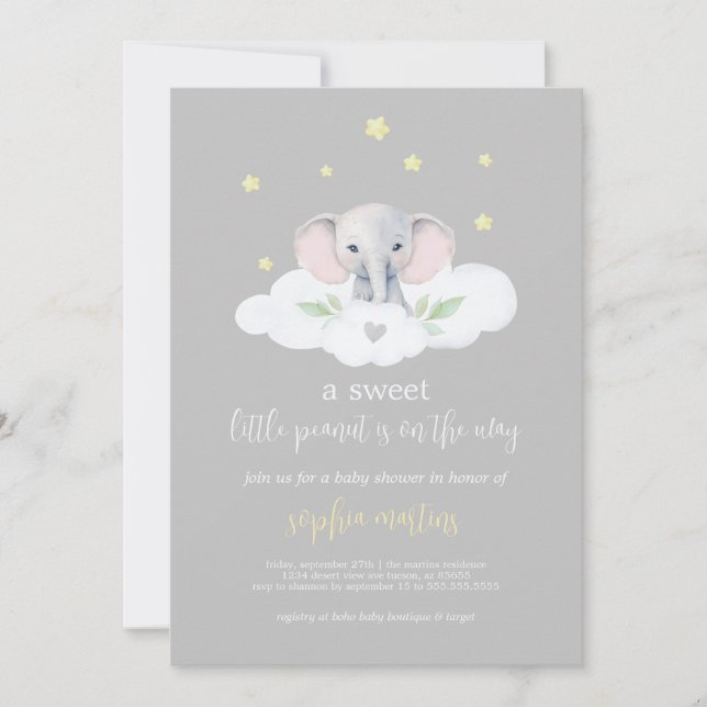 Invitación a Baby Shower neutra por género del ele (Anverso)