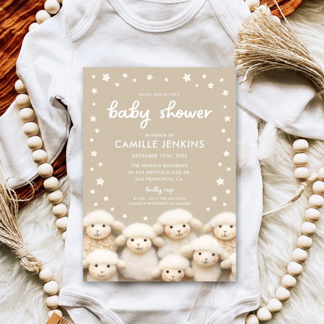 Invitación a Baby Shower neutra por género ovino (Little Lamb Gender Neutral Baby Shower Invitation)