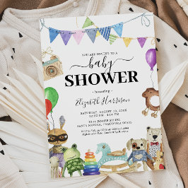 Invitación a Baby Shower neutra por sexo de vintag