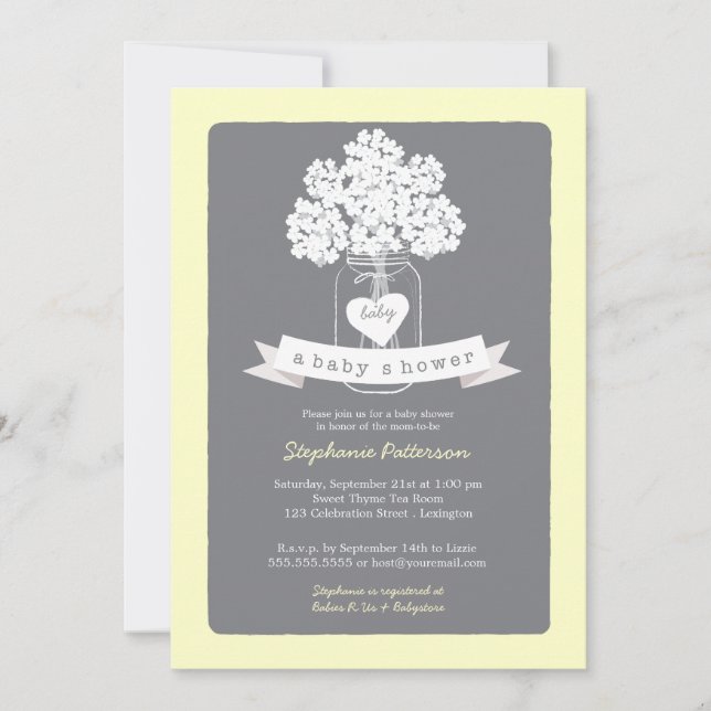 Invitación a Baby Shower neutra Sweet Mason Jar (Anverso)