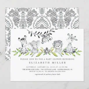 Invitación a Baby Shower neutral de animales de sa