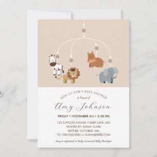 Invitación a Baby Shower neutral de animales zooló