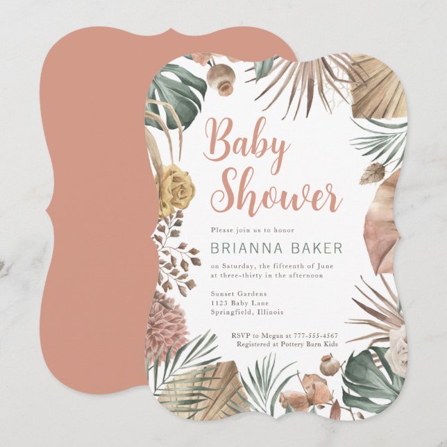 Invitación a Baby Shower Neutral de Boho Floral Ge (Anverso / Reverso)