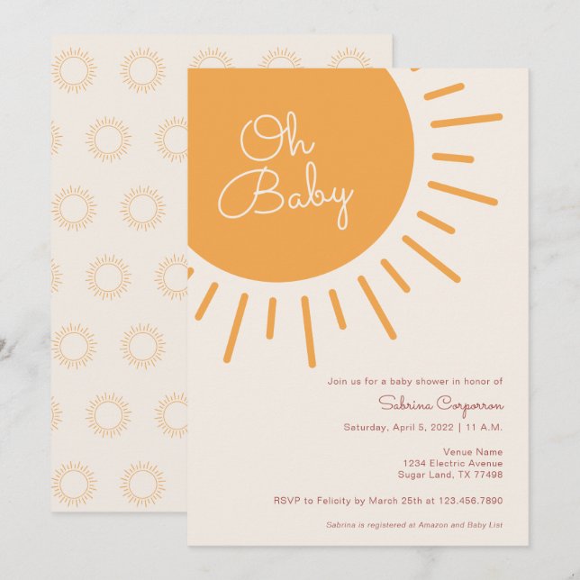 Invitación a Baby Shower neutral de Boho Sunshine  (Anverso / Reverso)
