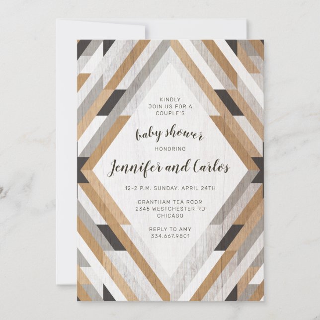Invitación a Baby Shower neutral de Boho Woodgrain (Anverso)