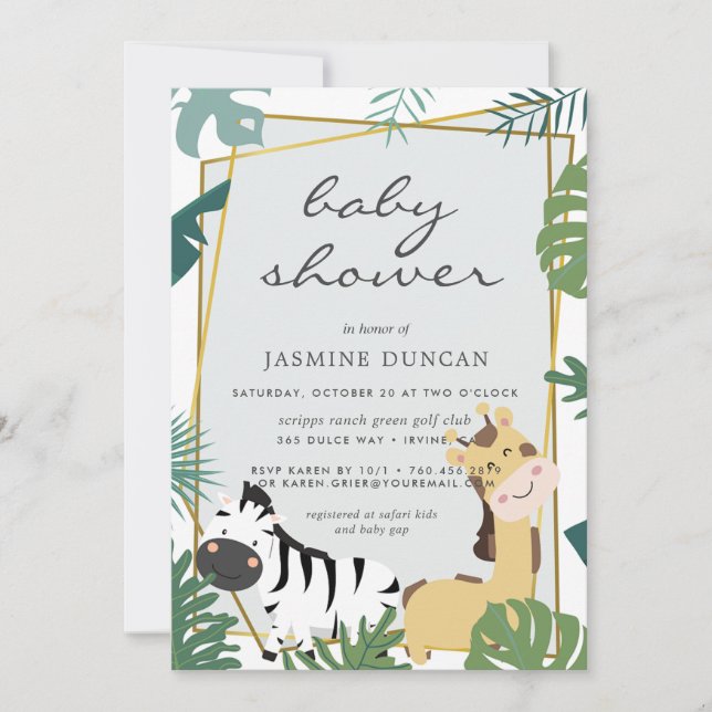 Invitación a Baby Shower neutral de bosque zoológi (Anverso)