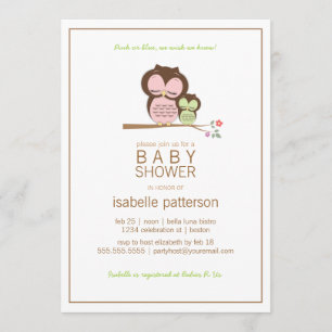 Invitación a Baby Shower neutral de búho y mamá