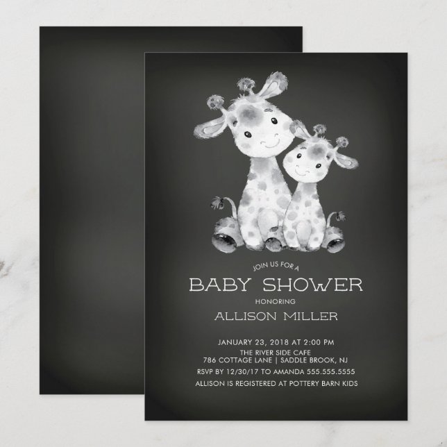 Invitación a Baby Shower neutral de Chalkboard Gir (Anverso / Reverso)