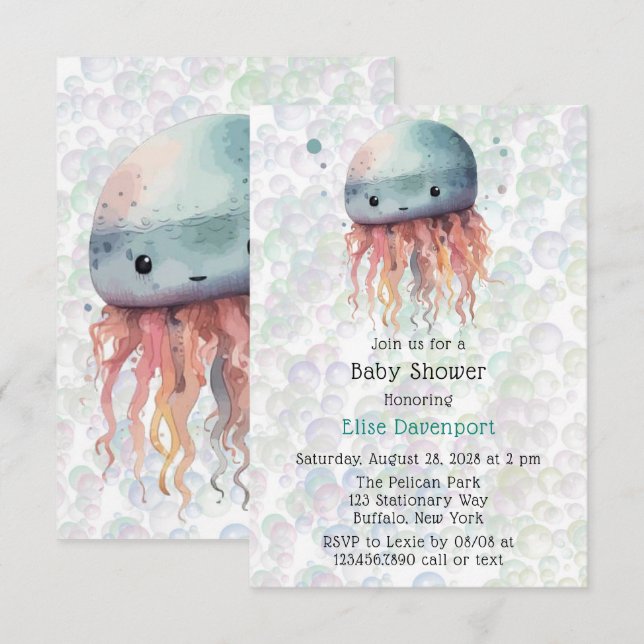 Invitación a Baby Shower neutral de Cute Jellyfish (Anverso / Reverso)