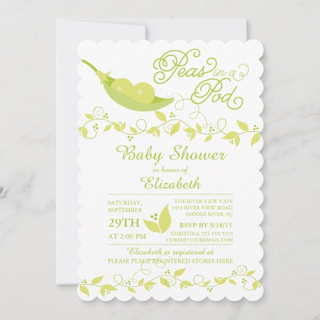 Invitación a Baby Shower neutral de gemelos (Anverso)