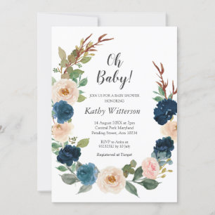 Invitación a Baby Shower neutral de género azul de