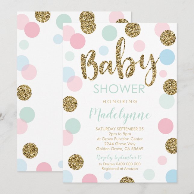 Invitación a Baby Shower neutral de género Confett (Anverso / Reverso)