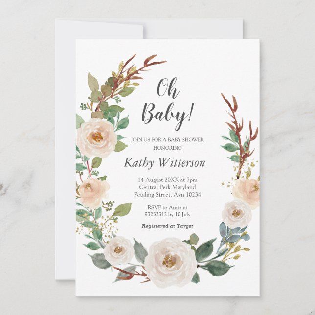 Invitación a Baby Shower neutral de género de marf (Anverso)