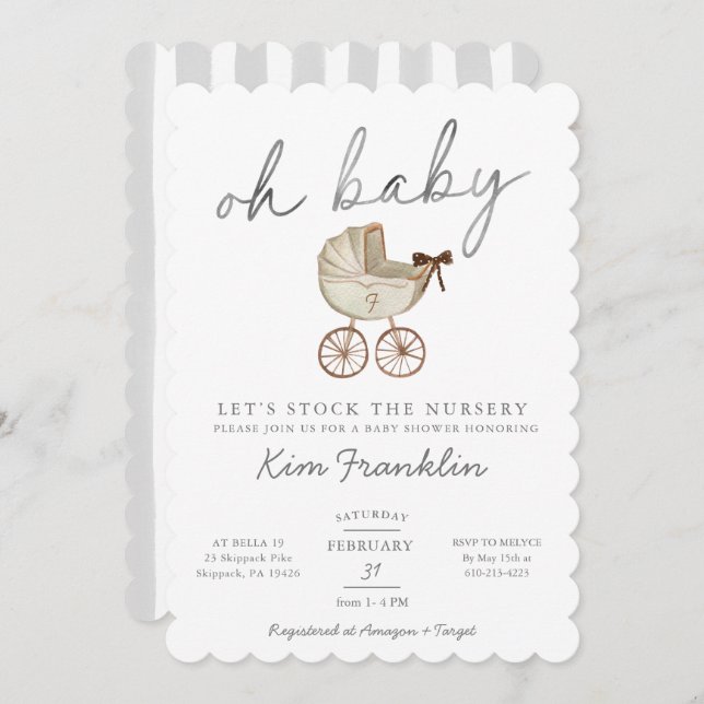 Invitación a Baby Shower neutral de género Oh bebé (Anverso / Reverso)