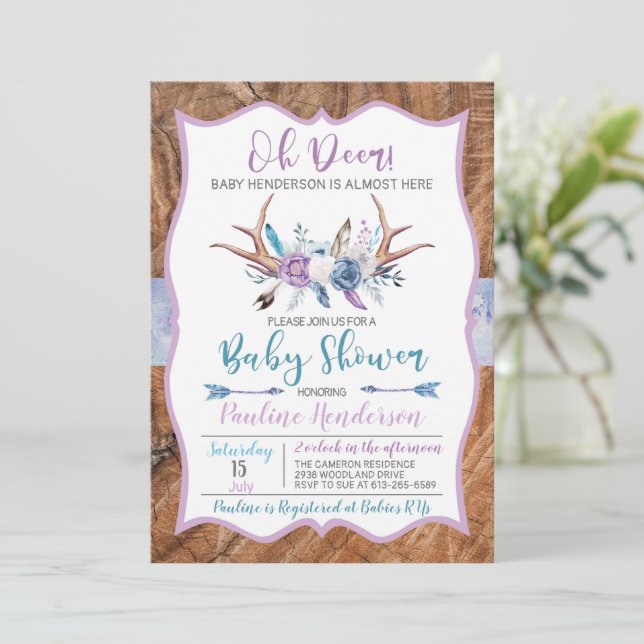 Invitación a Baby Shower neutral de género Oh Deer (Anverso de pie)