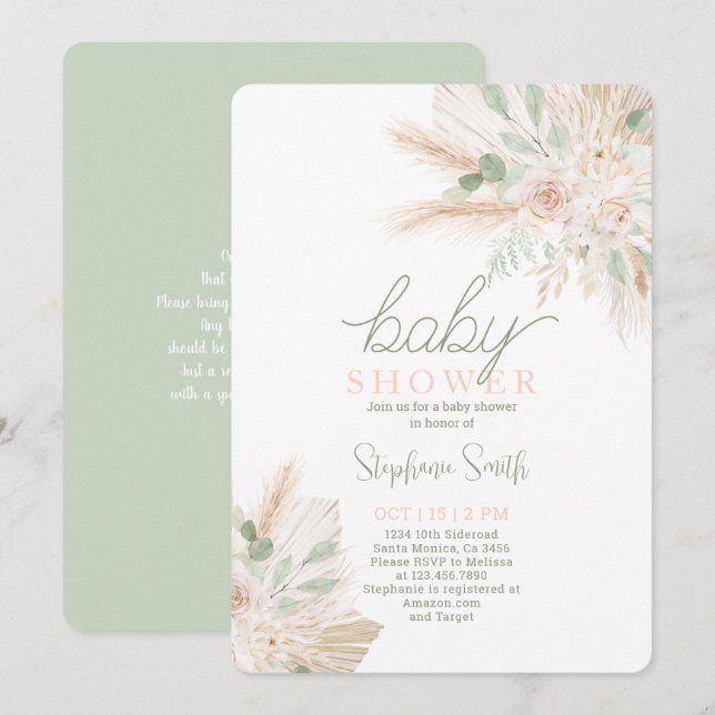 Invitación a Baby Shower neutral de género verde s (Anverso / Reverso)