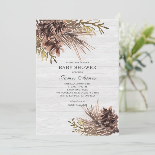 Invitación a Baby Shower neutral de invierno (Anverso de pie)