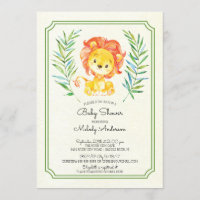 Invitación a Baby Shower neutral de león corto