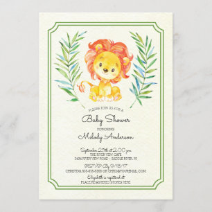 Invitación a Baby Shower neutral de león corto