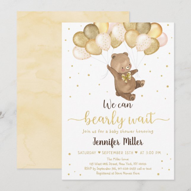 Invitación a Baby Shower Neutral de los globos de  (Anverso / Reverso)
