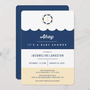 Invitación a Baby Shower Neutral de Nautical Navy 