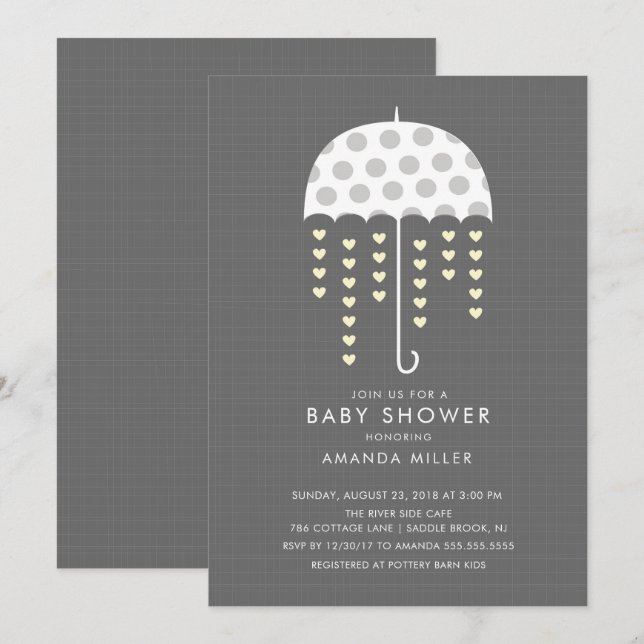 Invitación a Baby Shower neutral de paraguas (Anverso / Reverso)