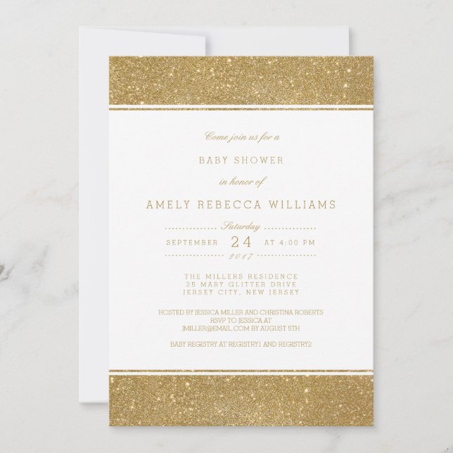 Invitación a Baby Shower neutral de Purpurina de o (Anverso)