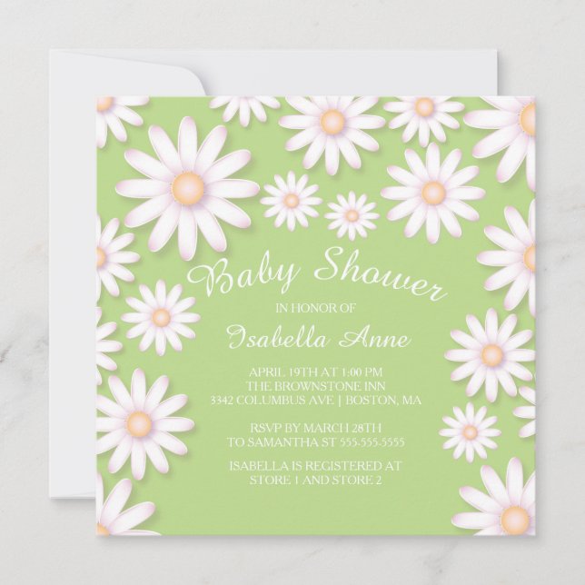 Invitación a Baby Shower neutral de Sweet Daisy (Anverso)