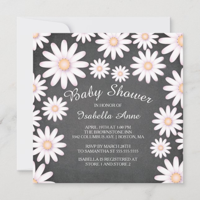 Invitación a Baby Shower neutral de Sweet Daisy (Anverso)