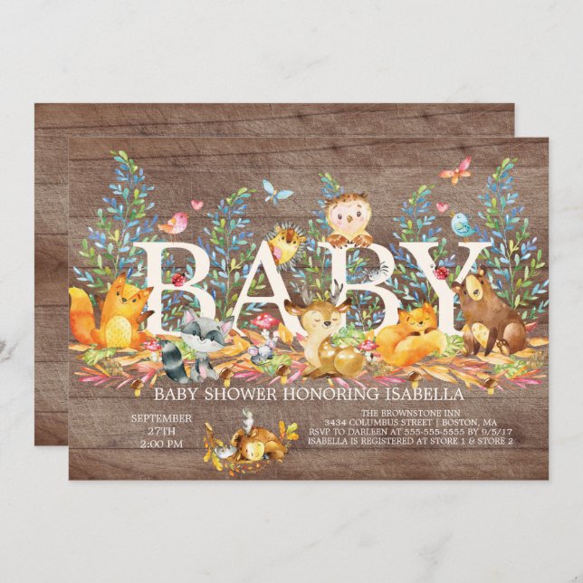 Invitación a Baby Shower Neutral de Wood Woodland (Anverso / Reverso)