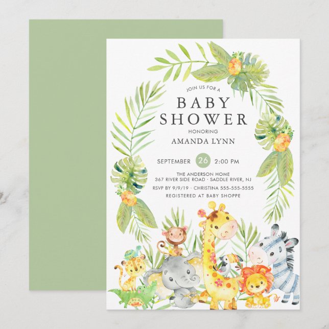 Invitación a Baby Shower neutral del Safari de la  (Anverso / Reverso)