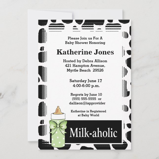 Invitación a Baby Shower Neutral Milkaholic (Anverso)