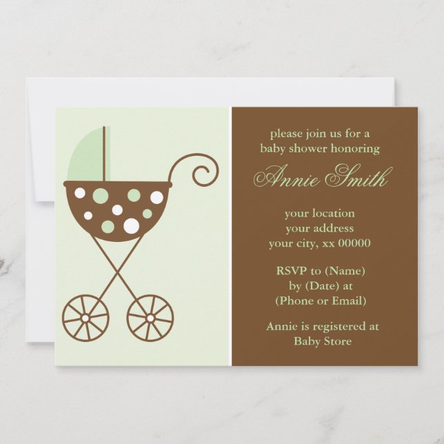 Invitación a Baby Shower neutro de rodillo verde (Anverso)