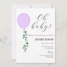 Invitación a Baby Shower, niña bebé, globo morado