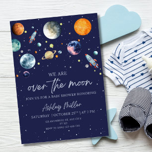 Invitación a Baby Shower Niño Sobre La Luna, Espac