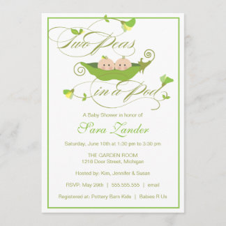 Invitación a Baby Shower - Niño y Chica Pea en un