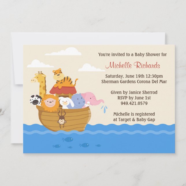 Invitación a Baby Shower Noahs Ark (Anverso)