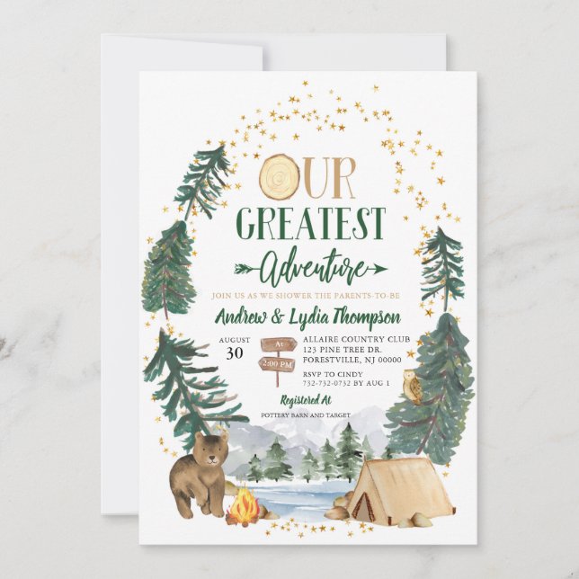 Invitación a baby shower 'Nuestra mayor aventura' (Anverso)